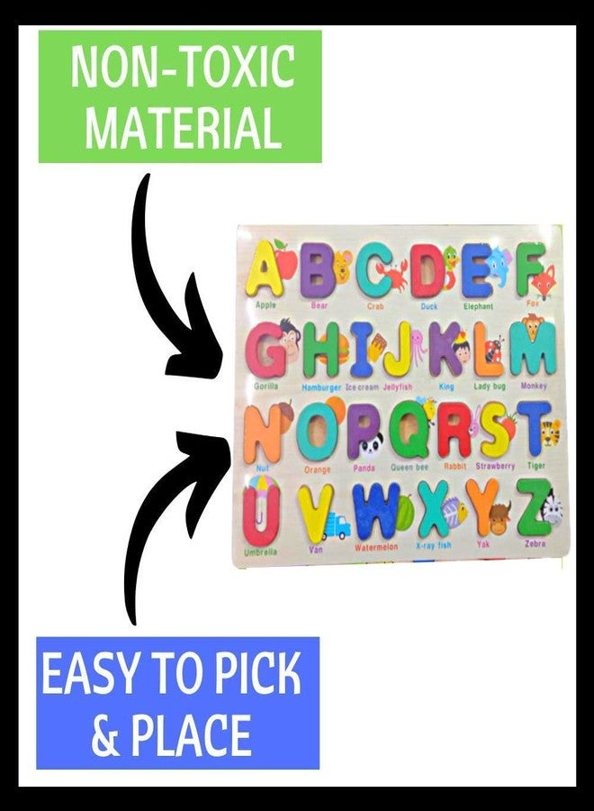 FI - FLICK IN 2 Pcs Wooden Capital Alphabet & Number Signs Puzzle for 3 Year Kids Educational Learning Tray Games Toy for Kids (Pack of 2, Multicolor) - Image 4